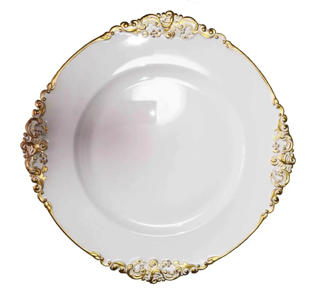 

white gold Round Plastic Dinner cake Charger Plates For Wedding Decoration, White color