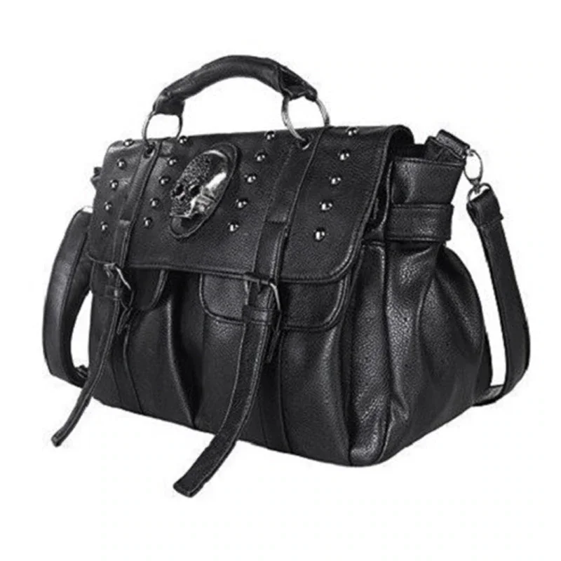 

2020 new Shoulder Bag Lady Fashion Designer Punk Skull Rivet Bag All-Match Women's Handbag Black Big Tote Bag, As pictures