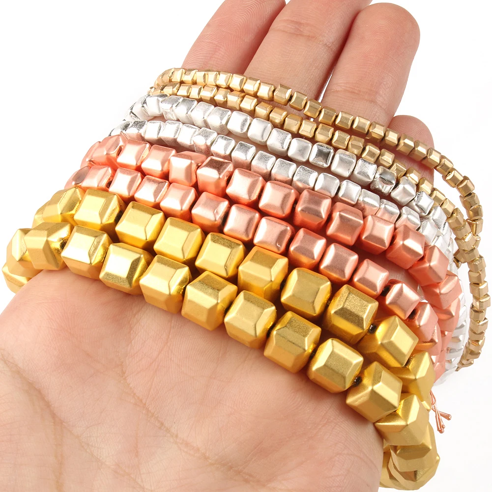 

Matte 3/4/6/8MM Gold/Silver/Rose Gold Color Natural Cube Square Hematite Stone Beads For Jewelry Marking