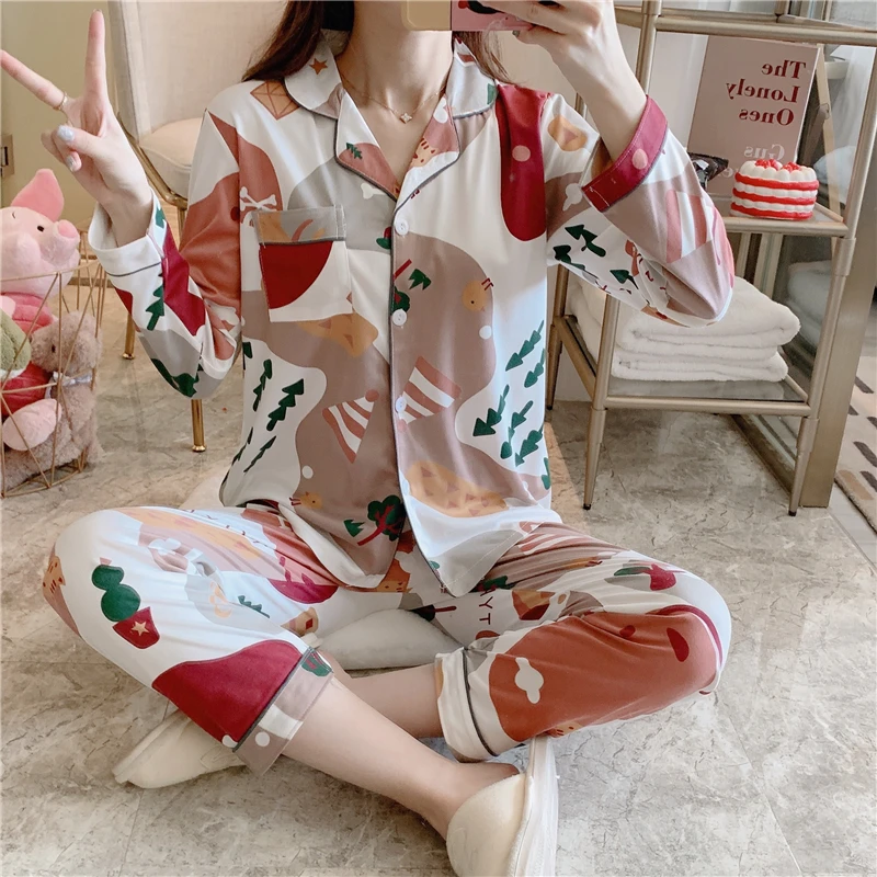 

Long Sleeve Pyjamas Women Wholesale Custom Printed Cotton Pajamas Women Pijamas Por Mayor Pajama Set