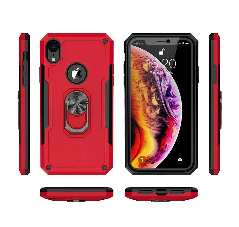 

2 IN 1 Metal Ring Grip Kickstand case for Iphone x xs xs max Shockproof 360 dgeree rotation cover case with ring, Multi-color, can be customized