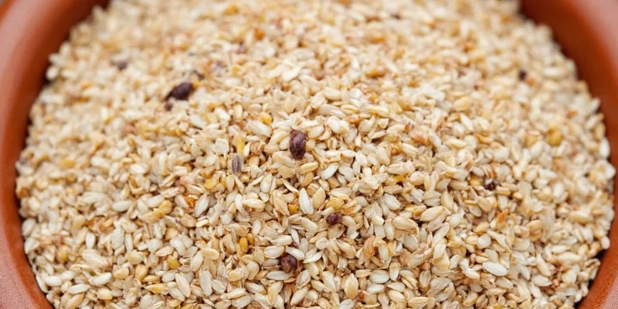 Sesame seeds toasting in a pan on the stove