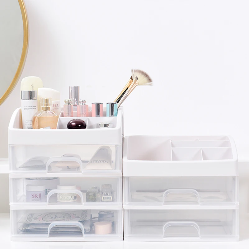 

Transparent Drawer Style Makeup Brush Lipstick Ornament Organizer Plastic Organizer Storage Cosmetics Box, White