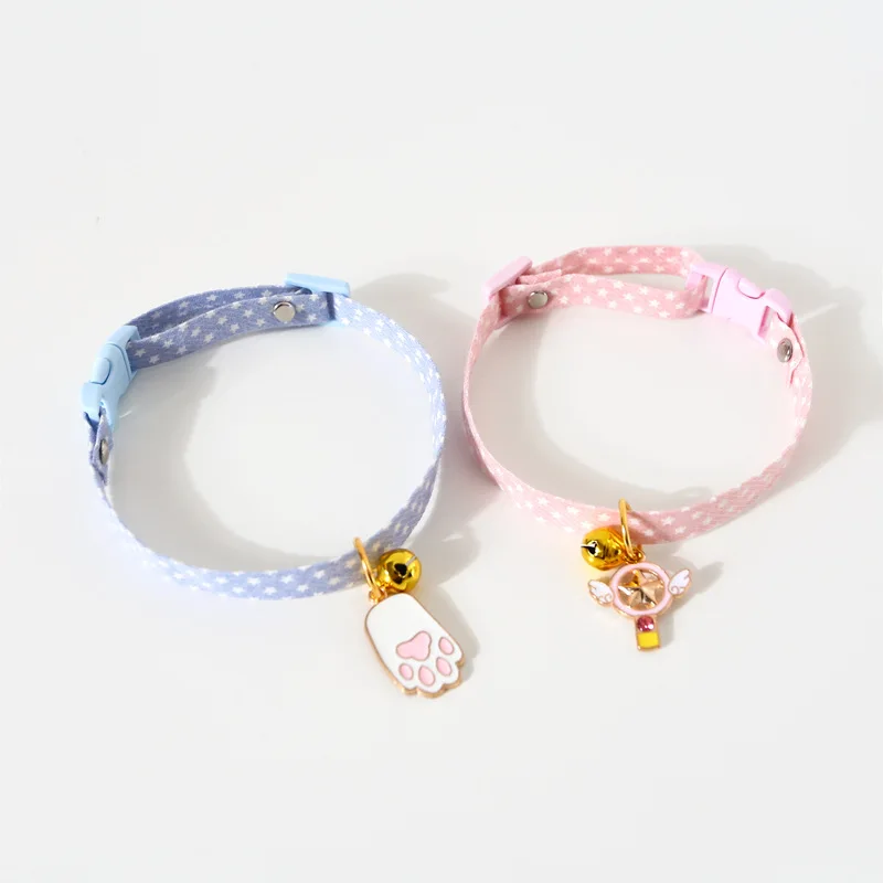 

New Cute Cartoon Pet Collars Adjustable Safety Buckle Dot Bells Accessories Stock High Quality Small Dogs Cats Necklace Collars, Pink blue green yellow