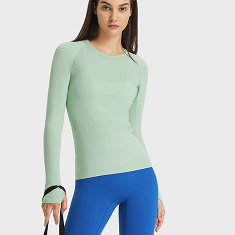 

Fall Spring Fitness Wear Yoga Women's Long Sleeve seamless Running Shirt Athletic Gym Workout Top wear with Thumb Holes