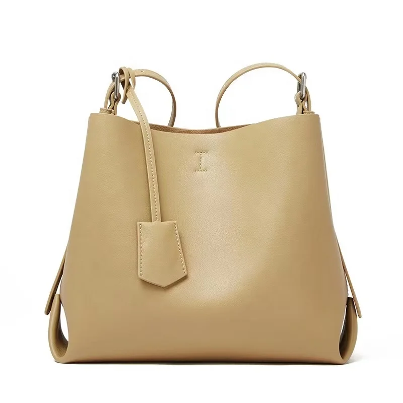 

Large Capacity Women Handbag Ladies Handbags Solid Color Women Bags Genuine Leather Bucket Bag Simple Crossbody Sling Bag