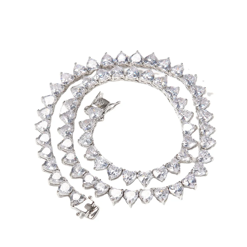 

2021 New Heart Shape CZ Heart Tennis Chain Necklace Zirconia Bling Bling Jewelry
