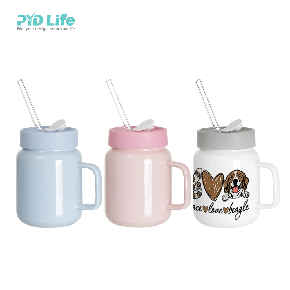 

PYD Life RTS 17oz 500ml Color Ceramic Sublimation Coffee Cups Mugs Mason Jars with Lid