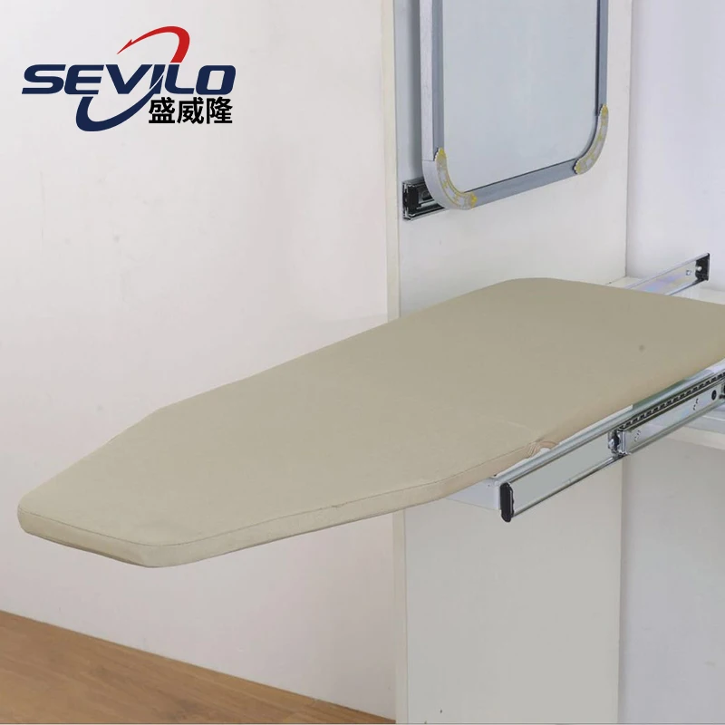 Folding Ironing Board Pull Out With Cover Hidden Wood Top Drawer Built