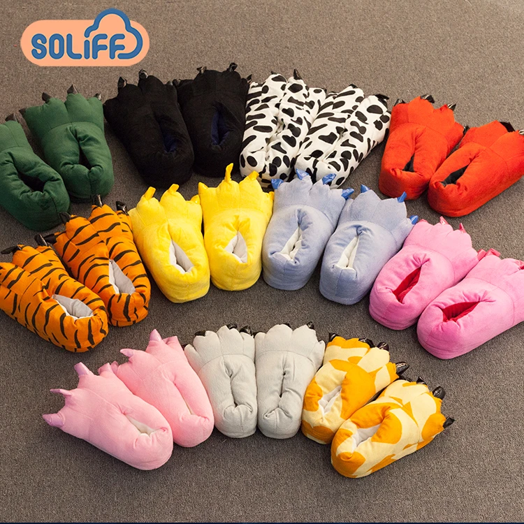 

Cartoon Animal Paws Plush Warm Slippers For Women and Men Indoor Home Bedroom Slippers Shoes, Pink/yellow/grey or customized