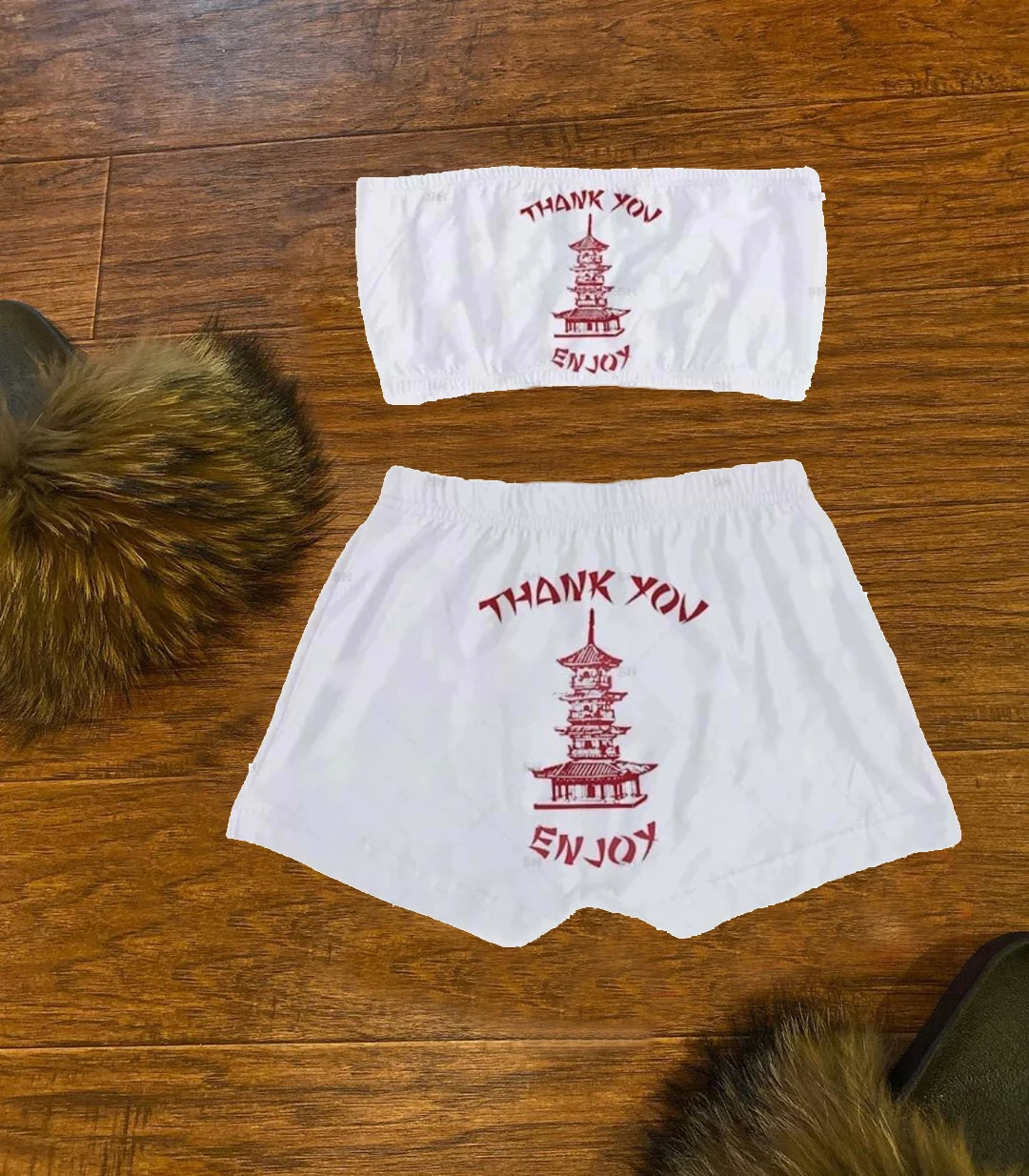 

Sinosun Womens Summer Sets Funny Words Print Thank you Juicy Fruit 2 Piece Wrap Snack Shorts Sets