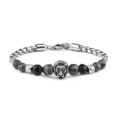 

Hot Selling Stainless Steel Bracelet With Lion Pendants Tiger Eye Turquoise Bracelet For Men, As picture