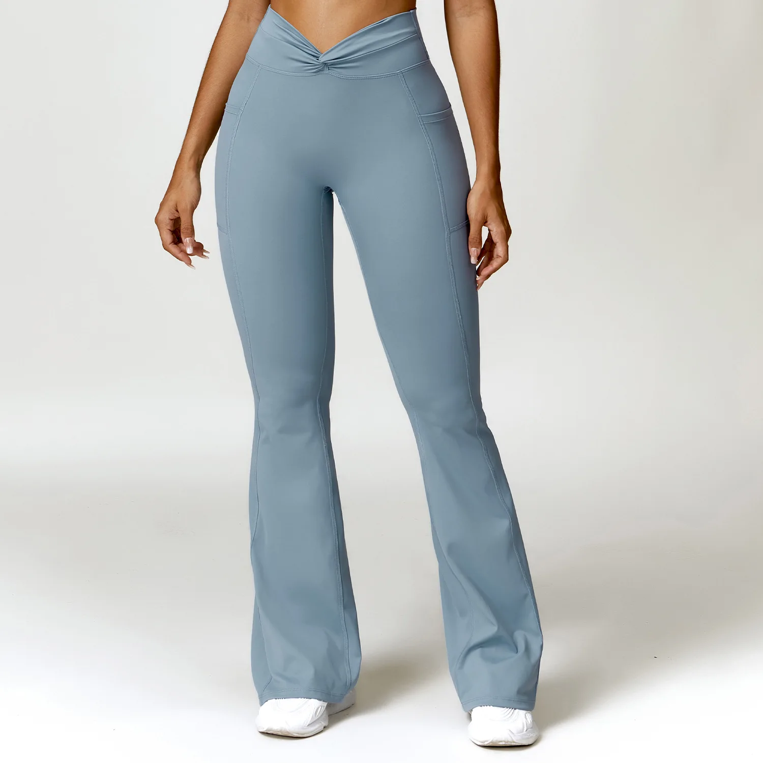 

Custom High Waist Nylon Spandex Pockets Sport Butt Lift Athletic Wear Workout Yoga Fitness Gym Flare Leggings For Women