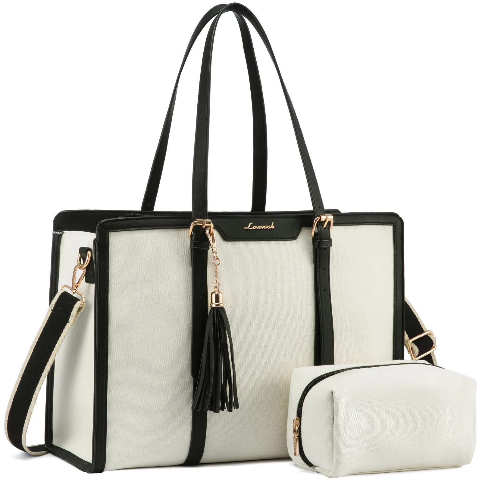 LOVEVOOK Large High Quality PU Leather Canvas Laptop Tote Bag School Shopping Casual Handbag Shoulder Crossbody Bags for Women