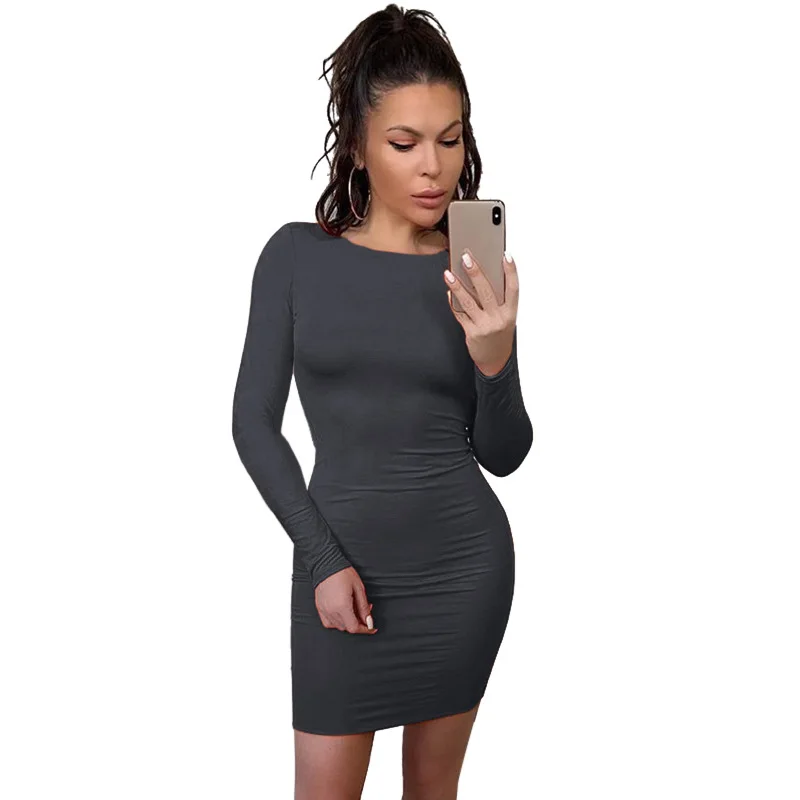 

Vintage Long Sleeve Bodycon Stretch Fabric Europe Black Tie Dress, Printed
