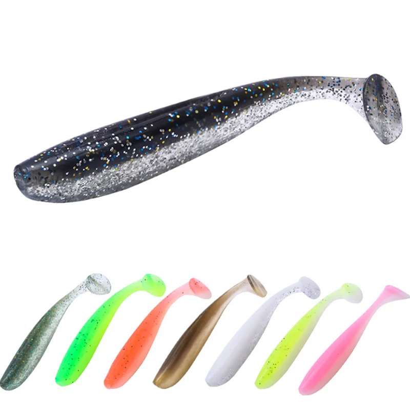 

20pcs/bag Pesca 60mm 1.5g Soft Fishing Lure Double Color Tiddler Baits LuresSaltwater Paddle Tail Soft Lure, Grey/green