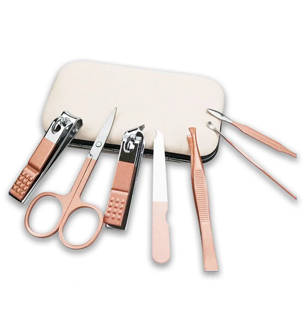 

Hot Sale 7pcs Stainless Steel Nail Promotional Set Manicure Nail Clippers Setmanicure tool, Beige