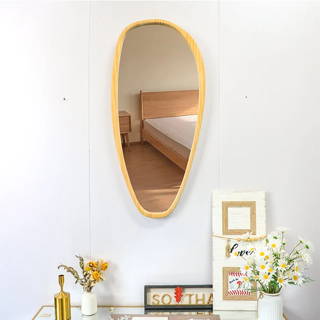 43*90cm Flowing Freely Curve Shape Indoor Solid Wood Frame Wall Mirror Modern Novel Irregular Art Mirror for Bathroom