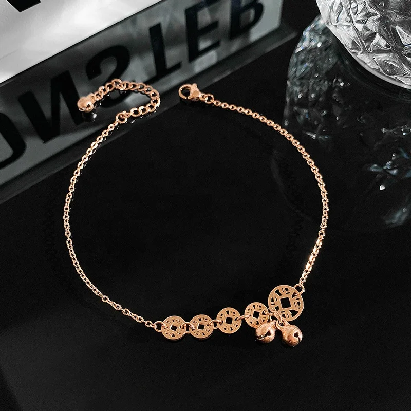 

Summer trendy jewelry women stainless steel gold plated daisy butterfly anklets fashion simple beach bells anklet bracelets