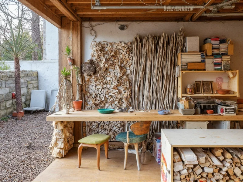 Eco-friendly craft studio with recycled material storage