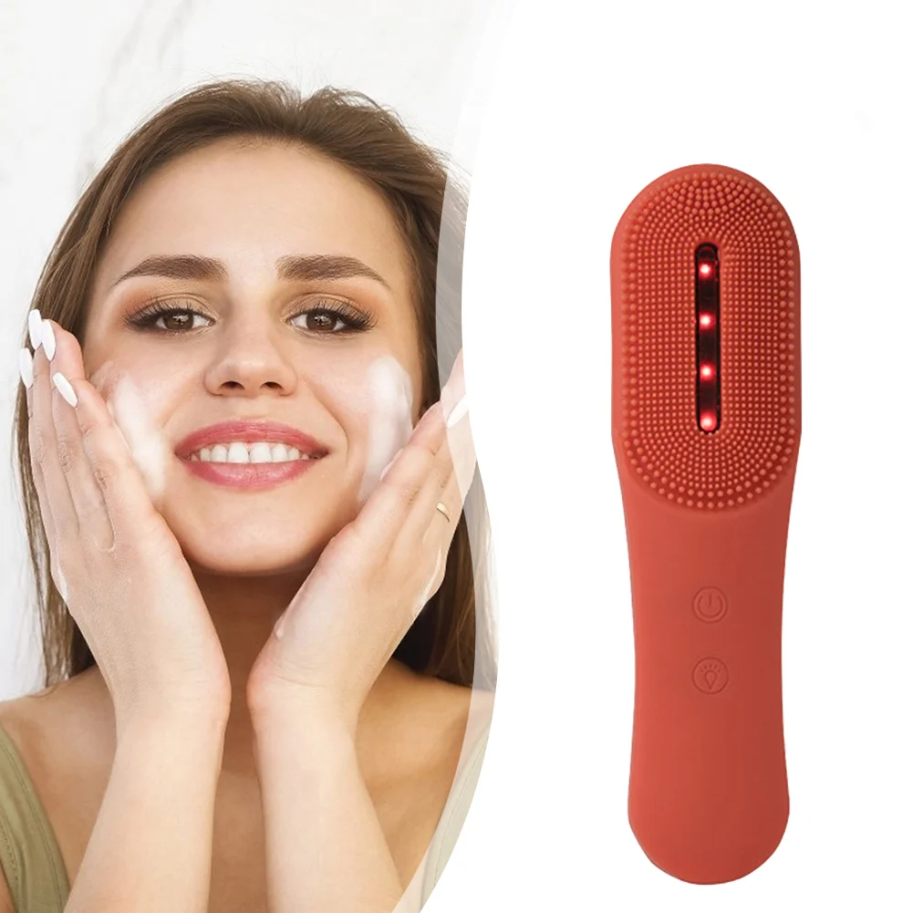 

Sonic facial brush cleanser photon phototherapy led red light therapy silicone silicon face cleansing brush set, 4 colors