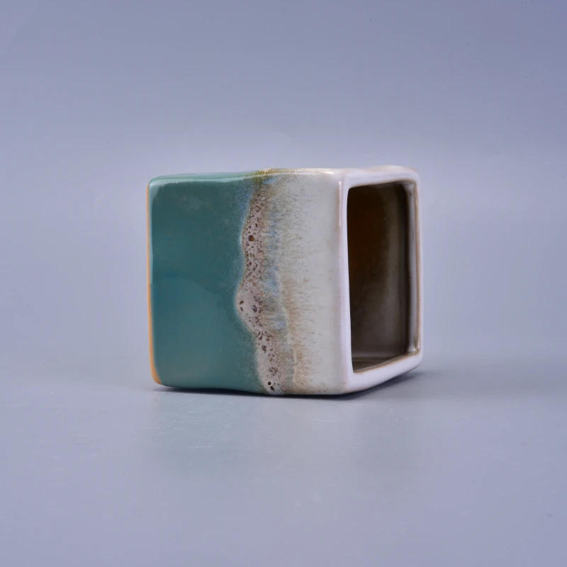 220ml Reactive Stoneware Square Jar Ceramic Candle Vessel for Home Decoration