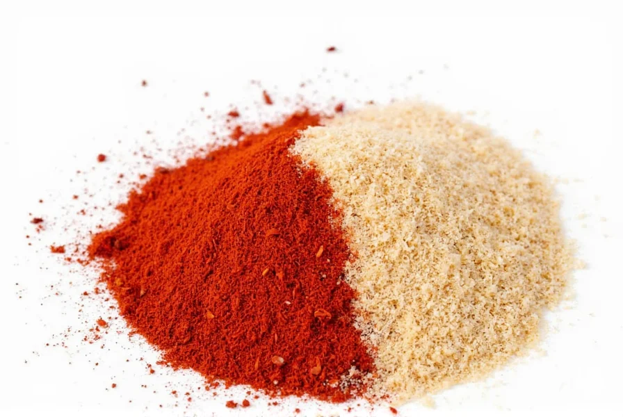 Close-up of different paprika varieties showing color differences between sweet, smoked, and hot paprika in glass jars