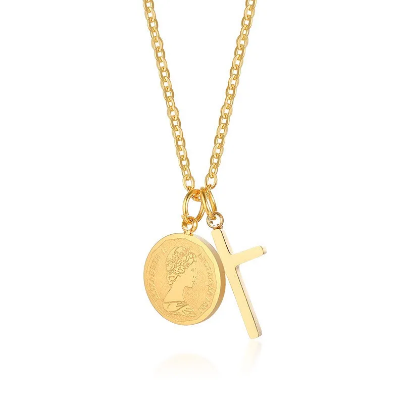 

2020 Trendy Cross Pendant Titanium Custom Chain Elizabeth Stainless Steel Necklace