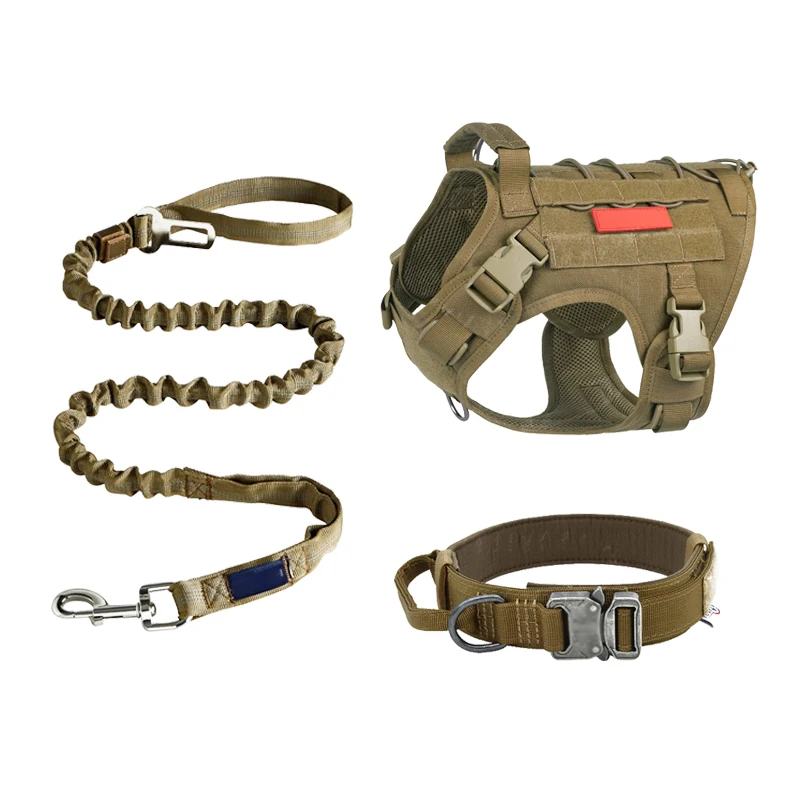 

big dog harness vest metal buckle collar nylon military tactical dog rope leash pet harness