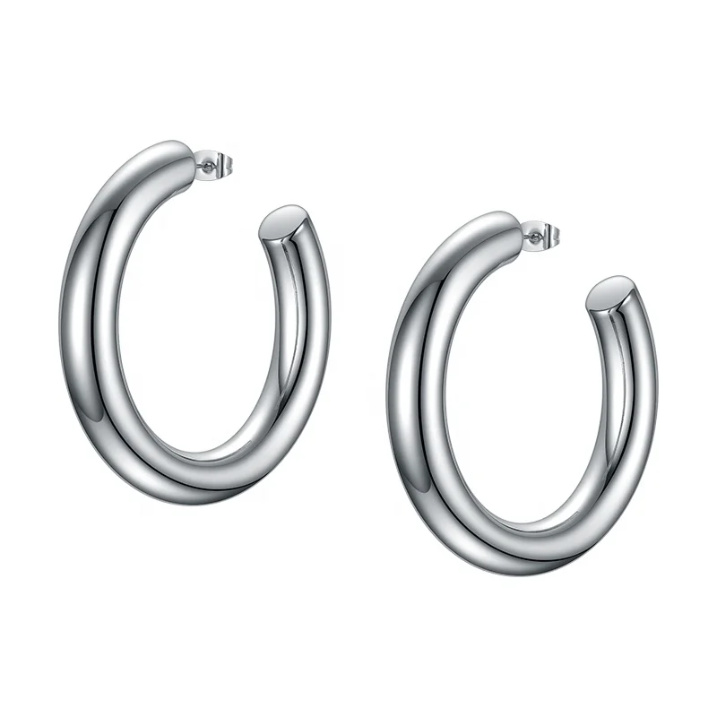 

High Quality Fashion Stainless Steel Jewelry Sliver Round Hollow Tube Does Not Fade Hoop Earrings E201172