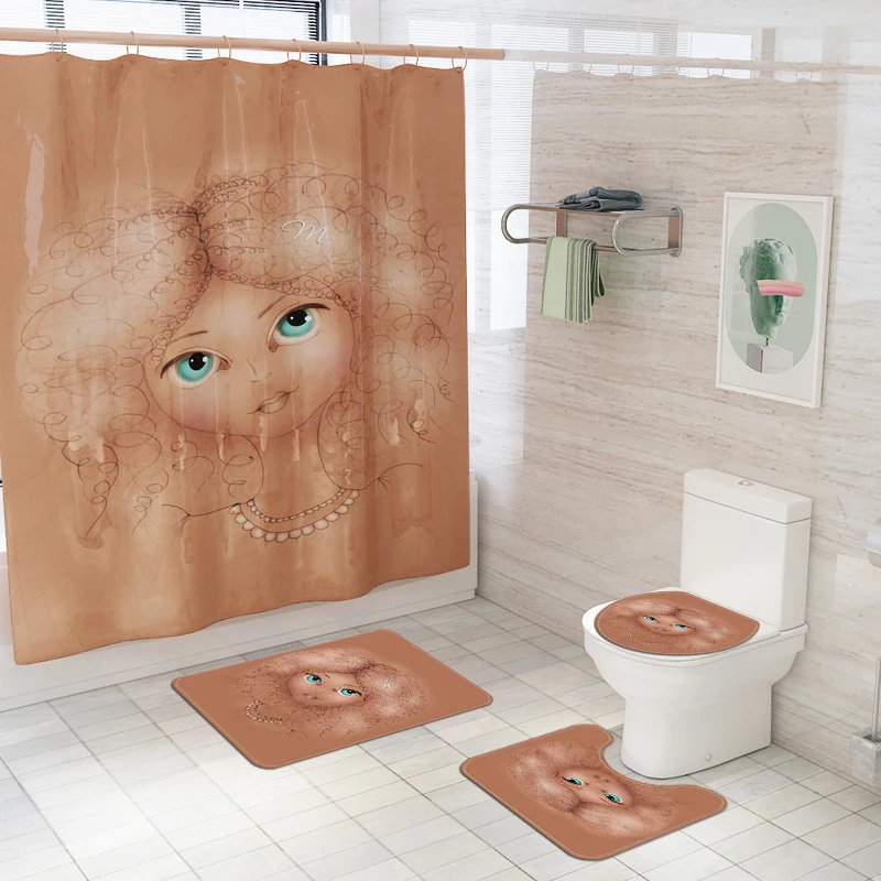 Africa Style Anti Slip Bathroom Rug 4 Piece Set Custom print Shower curtain