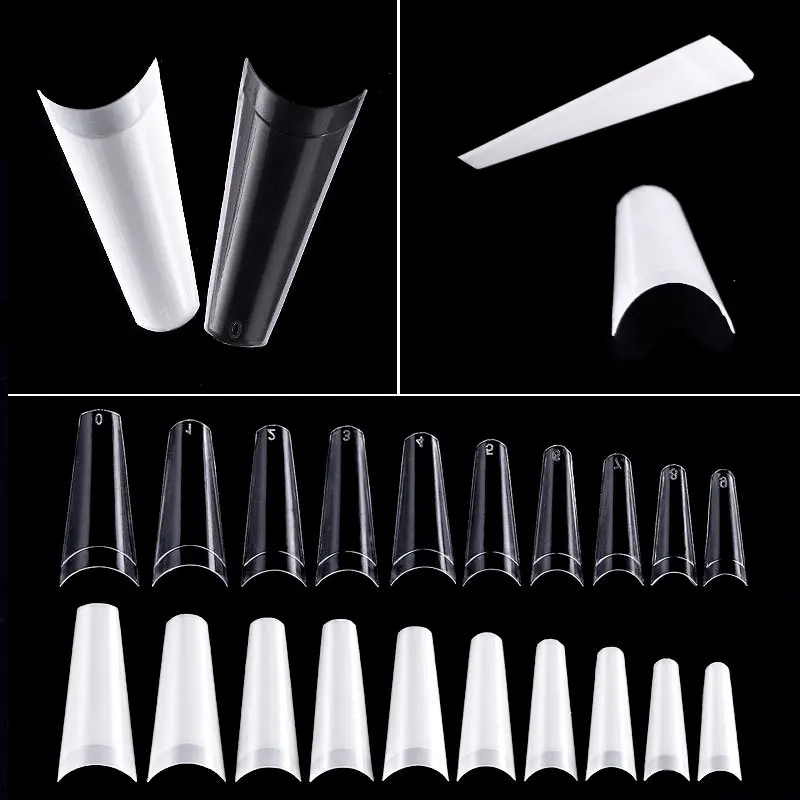 

500 Pcs/bag Coffin Nile Clear Extra T Shape Long Half Coverage Press On Nail XXXL Long Traceless Tips Manicure for Wholesale, Transparent color/nature color