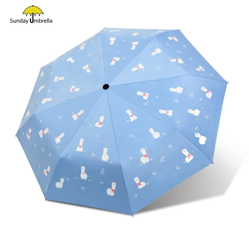 

SUNDAY Creative uv protection custom cute alpaca print 3 fold umbrella for women