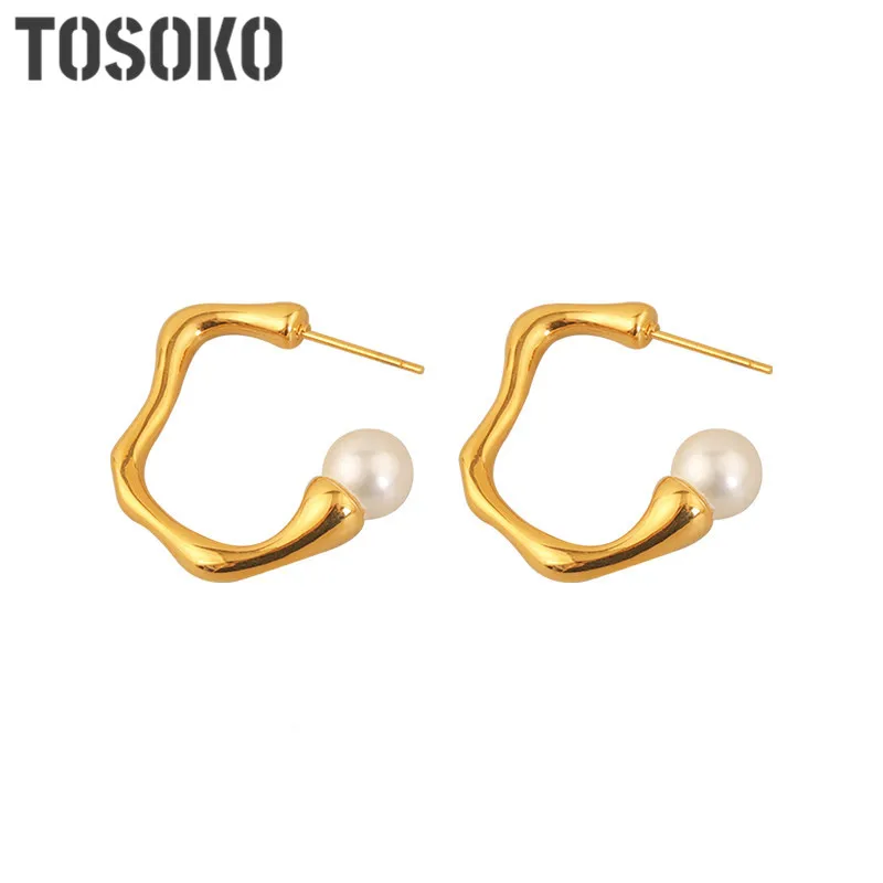 

Stainless Steel C-Type Pearl Earrings With Exaggerated Personality Jewelry For Women BSF265