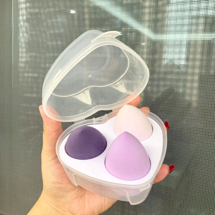

Heart shaped plastic transparent box Extra Soft Non-latex Colorful Beauty Cosmetic Makeup Sponges Powder Puff Set Package
