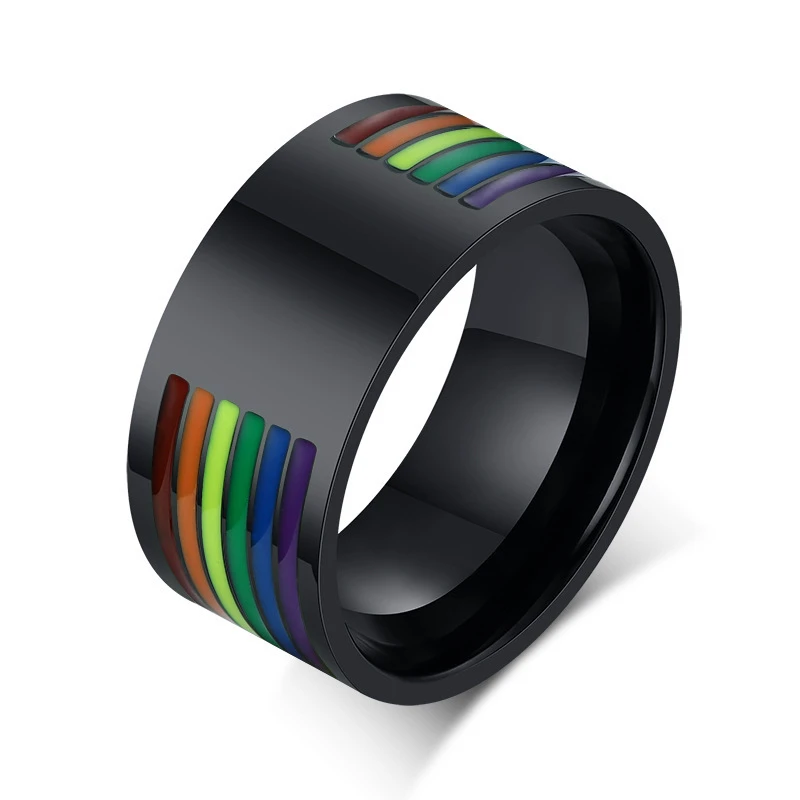 

Yiwu Meise Stainless Steel Men's Gay Epoxy Rainbow Ring, Silver,gold,rose gold ,black ,blue