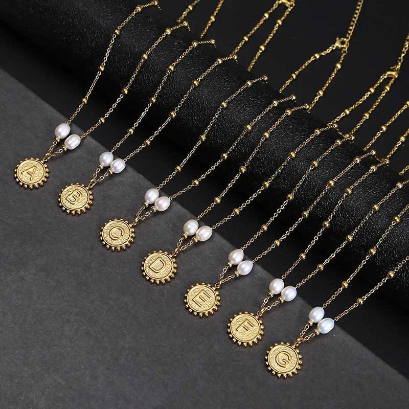 

2022 New Trendy Stainless Steel A-Z Initial Letter Necklaces Fashion 18K Gold Plated Freshwater Pearls Choker Necklace, Picture