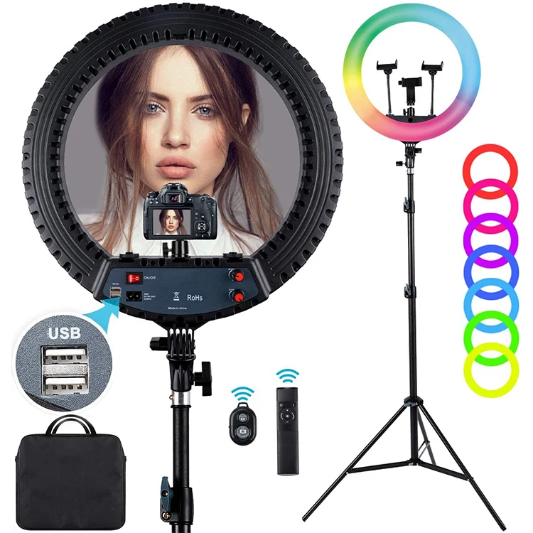

RGB 57CM LED Ring Light 18inch 22inch Dimmable Selfie Ring Lamp with Tripod Photography Lighting for Phone Makeup Youtube Video