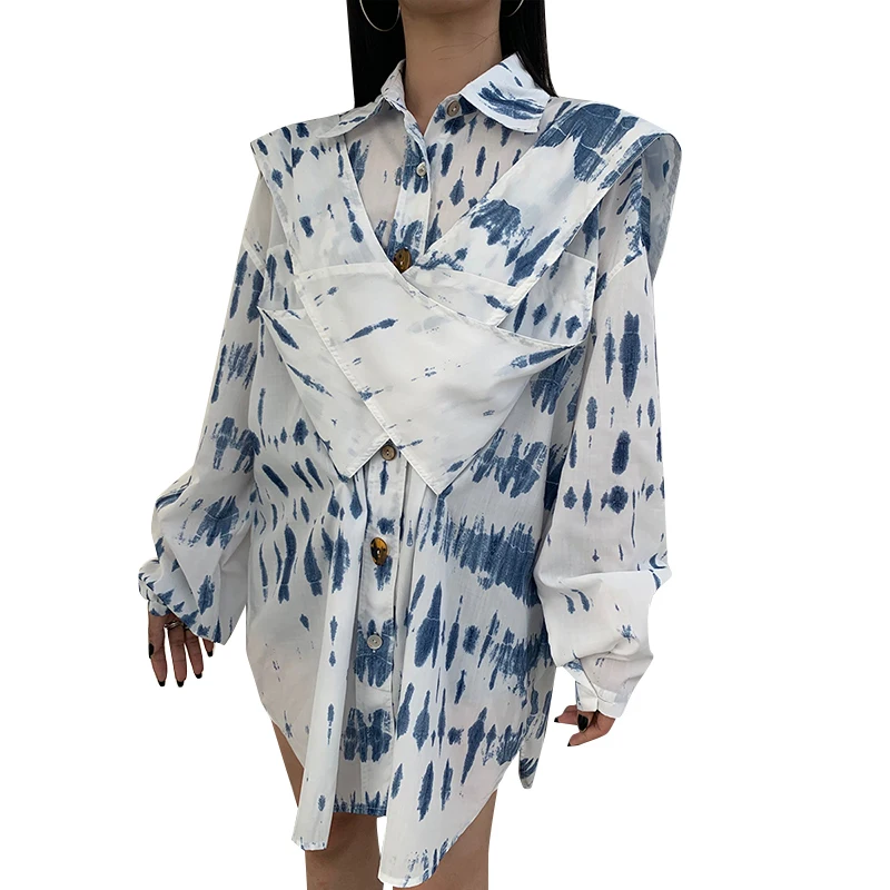 

TWOTWINSTYLE Lapel Collar Long Sleeve Single Breasted Hit Color Blouses Female 2021