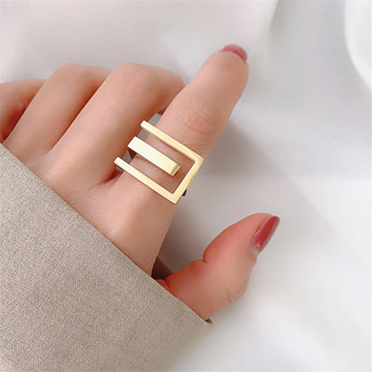 

Simple Geometric Finger Ring Line Hollow Gold Plated Rings for Women
