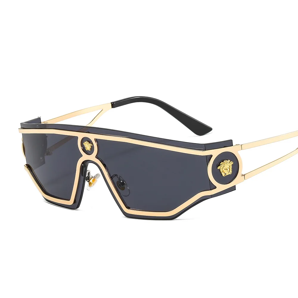 

lmamba Newest Human Head One-Piece Metal Sun Glasses Stylish Oversize Sport Sunglasses Luxury Brand Rimless Sunglasses