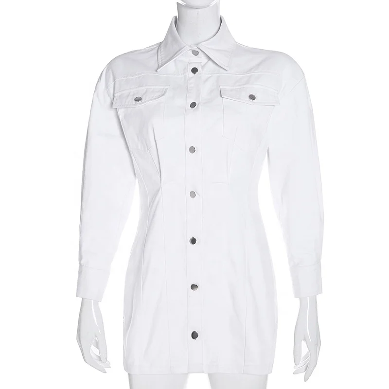 

B51105A New arrival autumn women fashion turn-down collar shirt dress, White