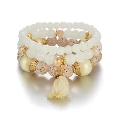 

Women Summer Beach Tassel Charm Bracelets Set Bohemian Rope Chain Beads Bracelets Bangle Vintage Bracelets, Multi