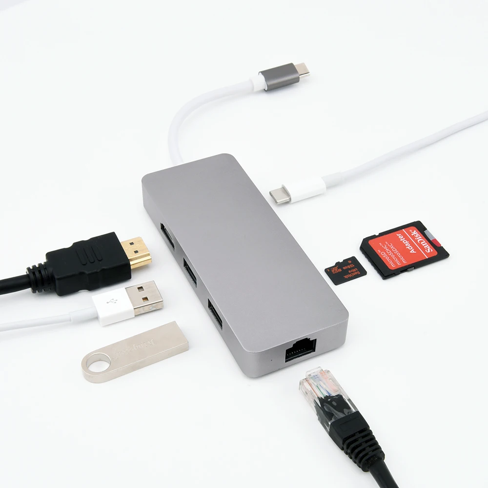 

usb c 7 in 1 c hub port Adapter with 4K Gigabit Ethernet SD Card Reader