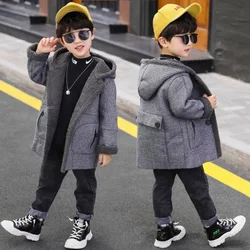 B61902A Long woolen overcoat for boys the new fashion Korean autumn/winter 2019 heavy hooded coat for boys
