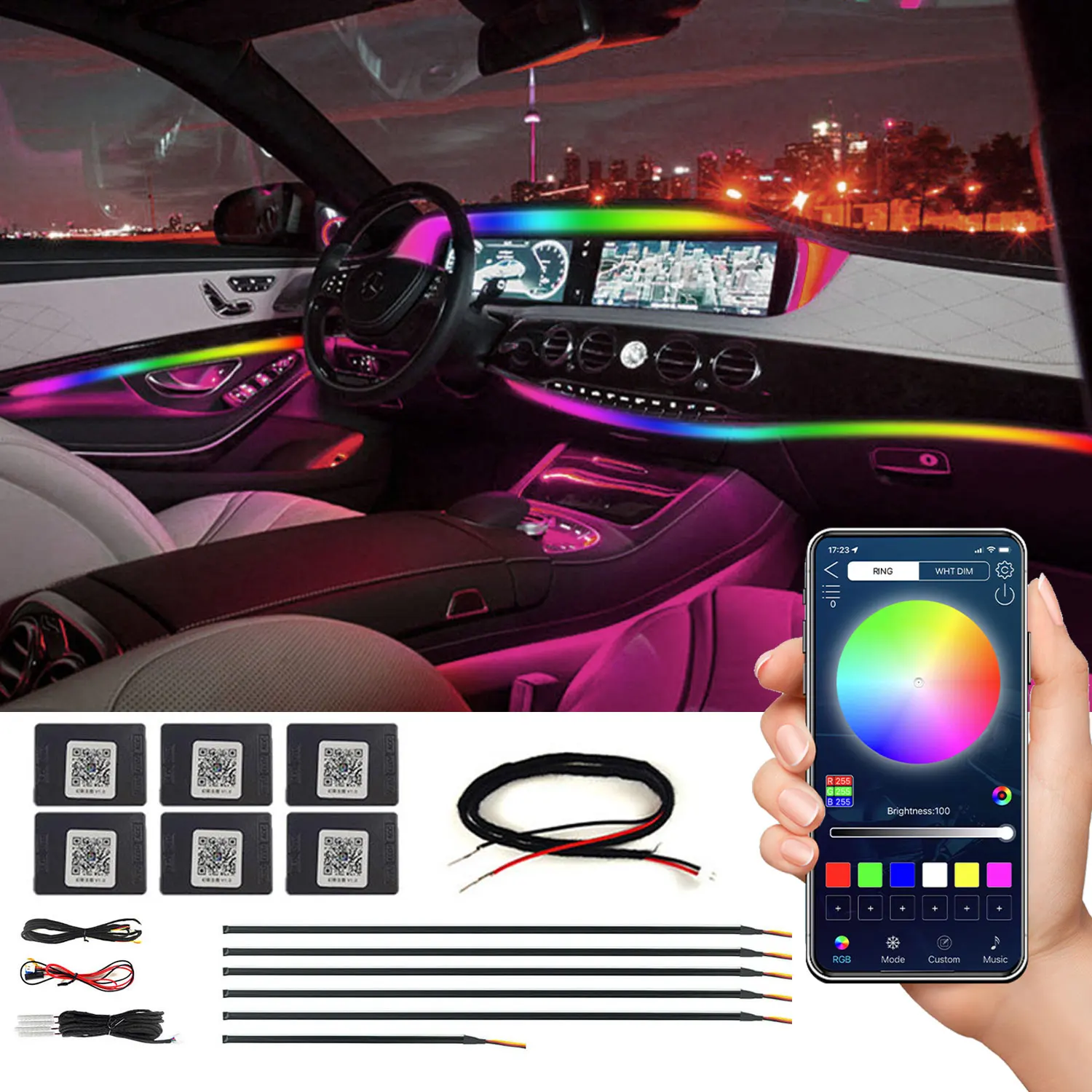 

Acrylic Chasing RGB Auto Atmosphere Light All In 1 LED Strip Interior Decorative Lamp APP Control Car Ambient Light