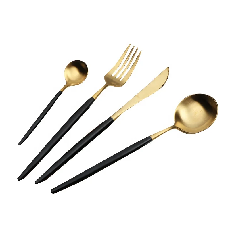 

Stainless steel knife fork spoon flatware elegant portugal cutlery set, White silver/black silver/black gold/purple gold/green gold/customized