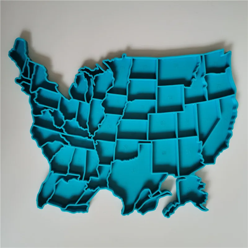 

New Arrival the 50 states USA map silicone Mold Epoxy Resin big size USA map puzzle jigsaw silicone Mold, Blue