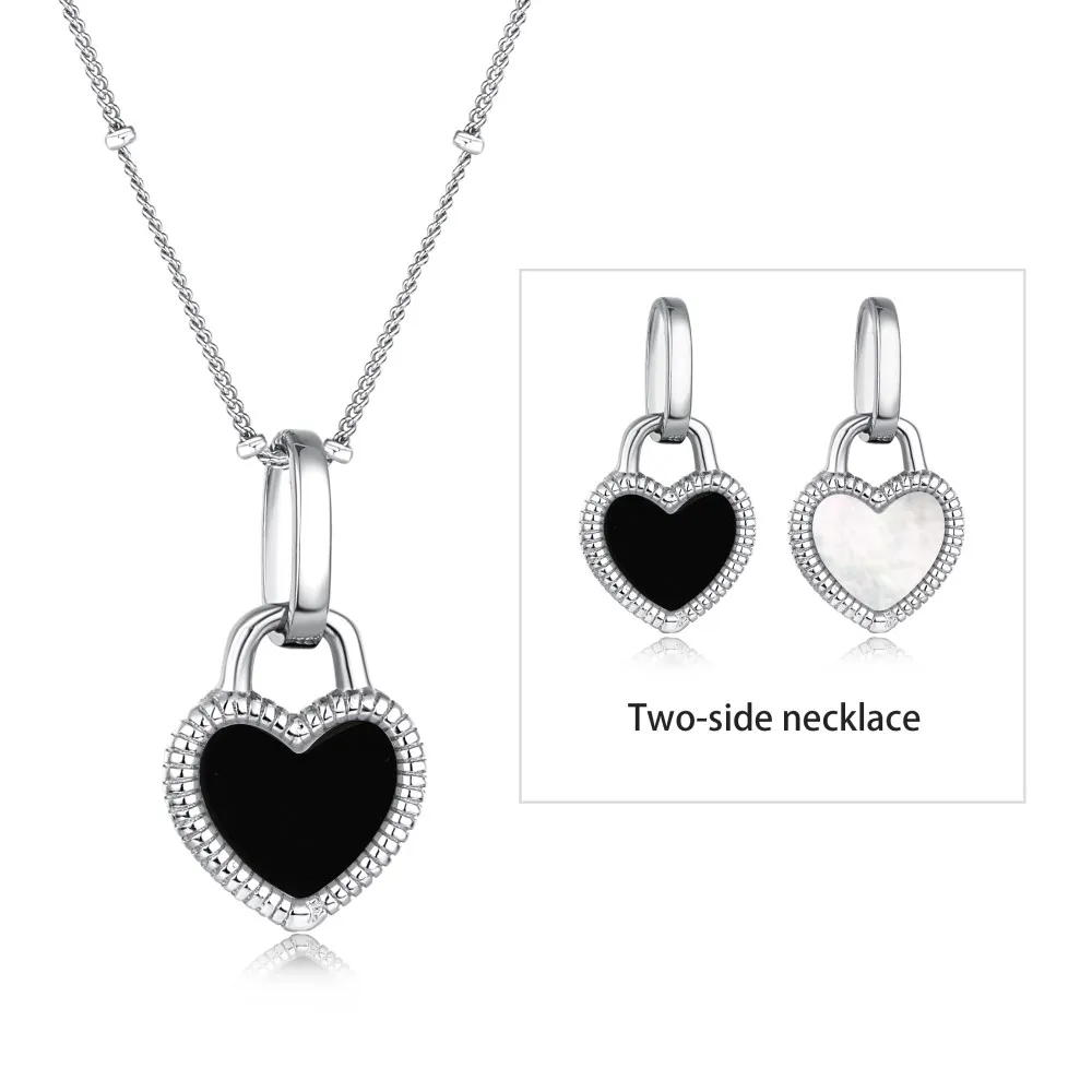 

Dylam Hypoallergenic 925 Sterling Silver necklace 18K Gold plated Double Side Heart Shape Pendant Necklaces jewelry Women
