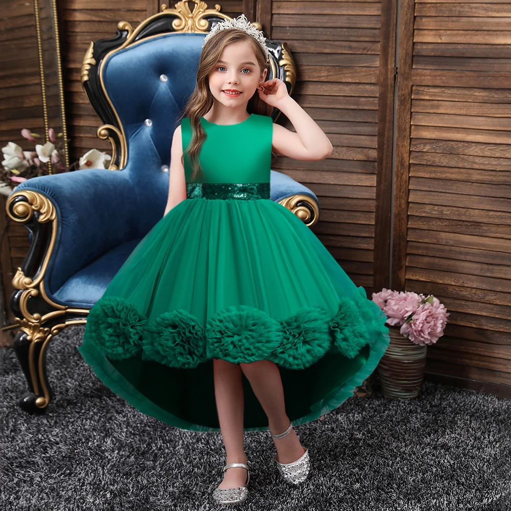 

Cute New Children's Princess Dress Mesh Flower Girl Evening Dress Lannec Fashion Girl Birthday Party Dresses, Green,red,white,purple,pink